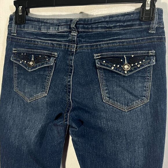 DIAMANTE Distressed Y2K Mid Rise Skinny Stretch Jeans Size 9 - Picture 5 of 6